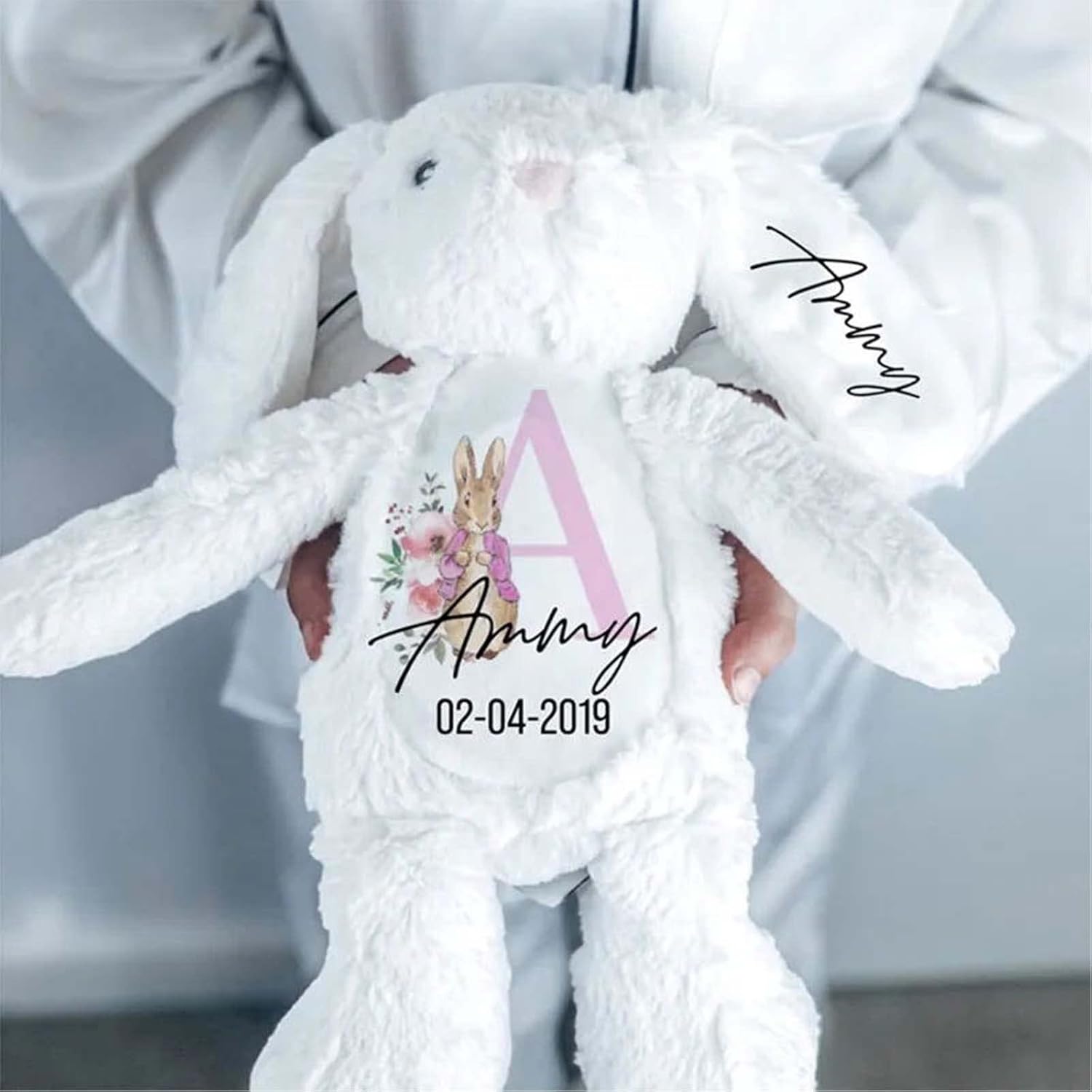 Personalized Bunny Rabbit Plush Toy with Name Customized Easter Gift