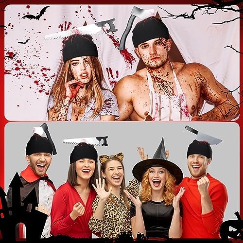 Suhine 3 Pcs Halloween Zombie Knife Hat with Blood