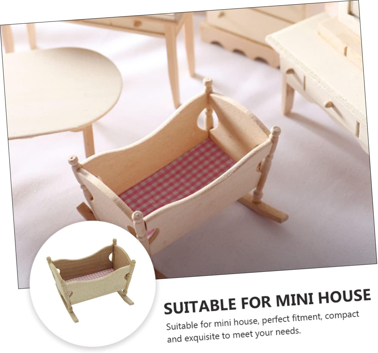 Mini Wooden Cradle Model for Dollhouse Decor