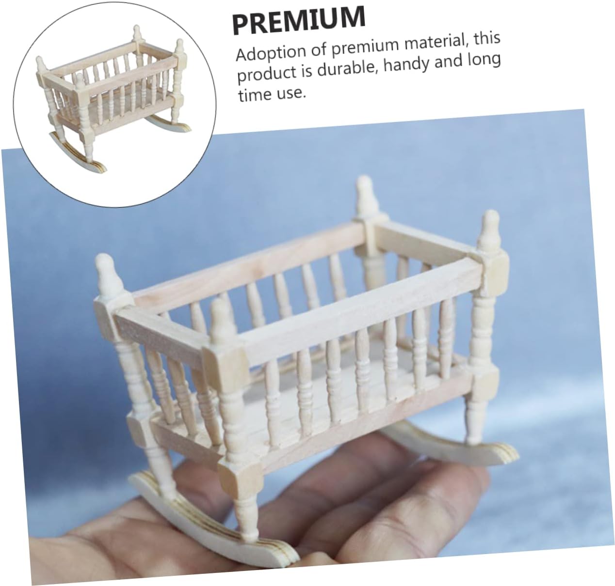 Wakauto 112 Scale Wooden Baby Cradle Miniature Decor