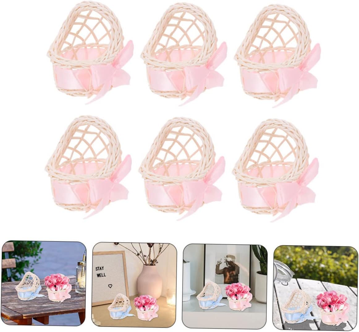 WOONEKY Mini Wicker Storage Basket for Dollhouse Decoration