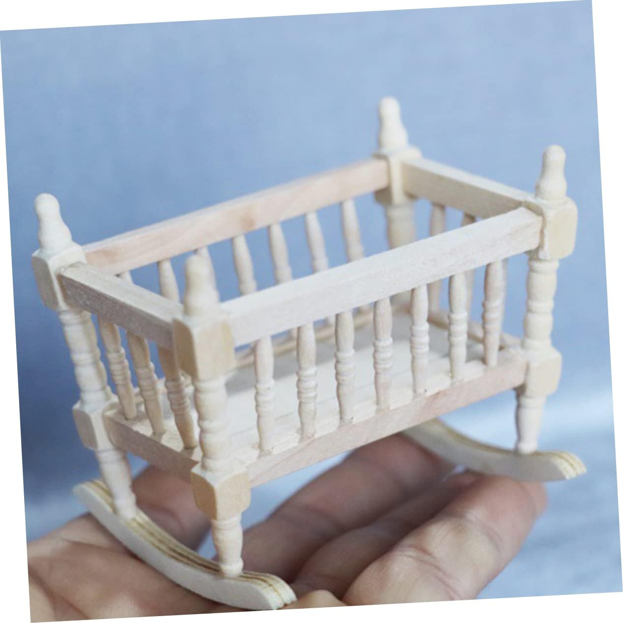 Wakauto 112 Scale Wooden Baby Cradle Miniature Decor