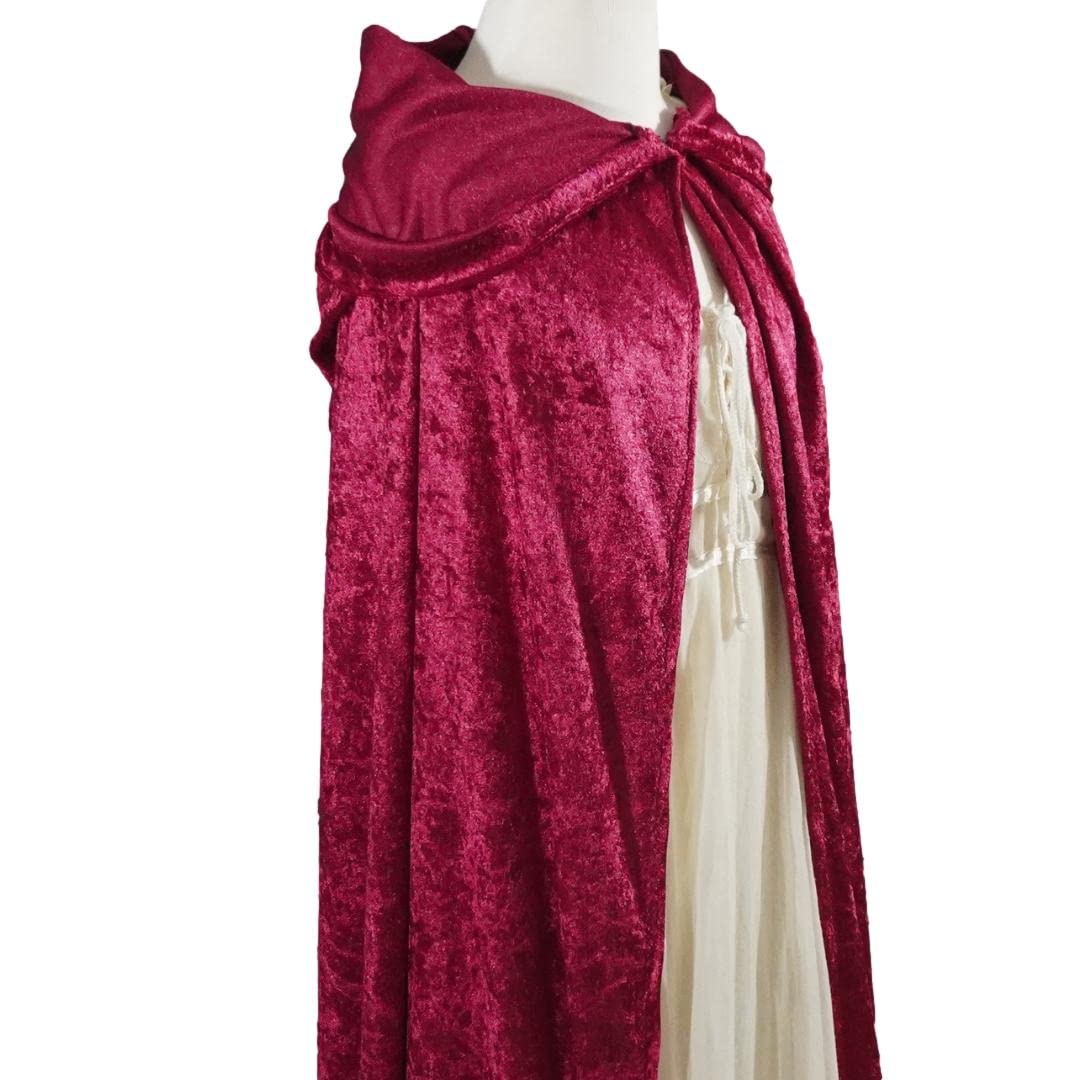 Burgundy Crushed Velvet Hooded Cape - Adult Medium