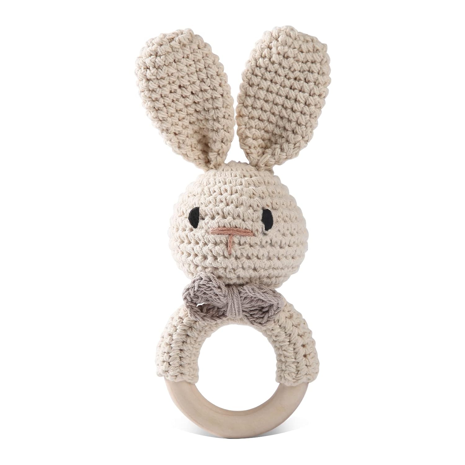 Handmade Crochet Easter Bunny Baby Rattle Toy for 0-6 Months