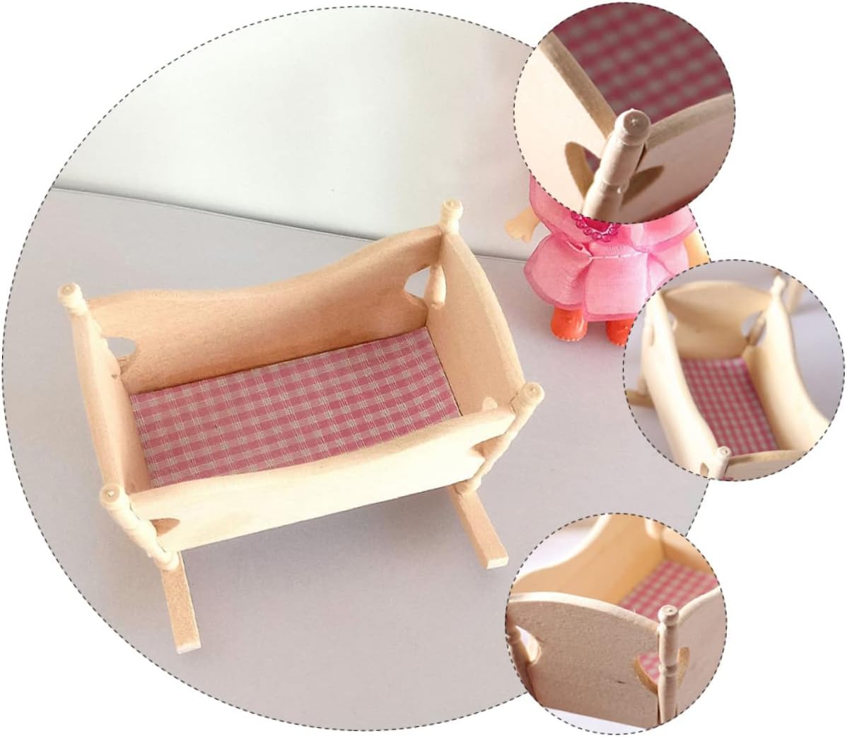Mini Wooden Cradle Model for Dollhouse Decor
