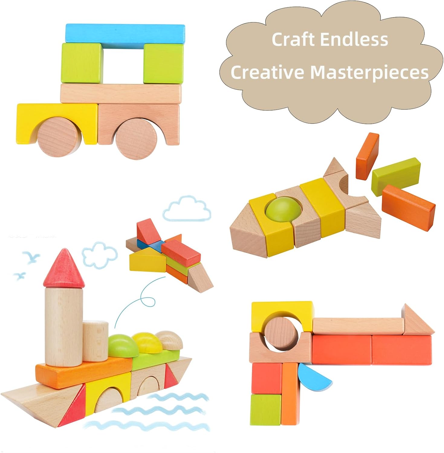 ZONXIE 80pcs Wooden Stacking Blocks for Toddlers 1