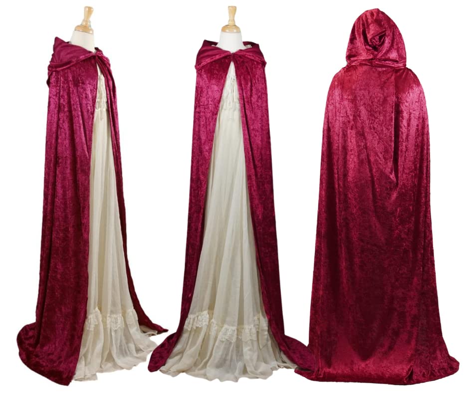 Burgundy Crushed Velvet Hooded Cape - Adult Medium