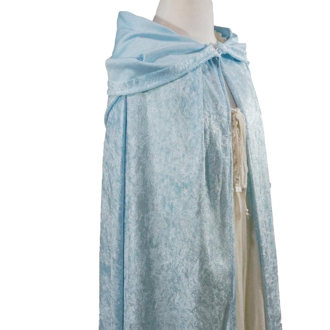 Light Blue Crushed Velvet Hooded Cape for All Ages