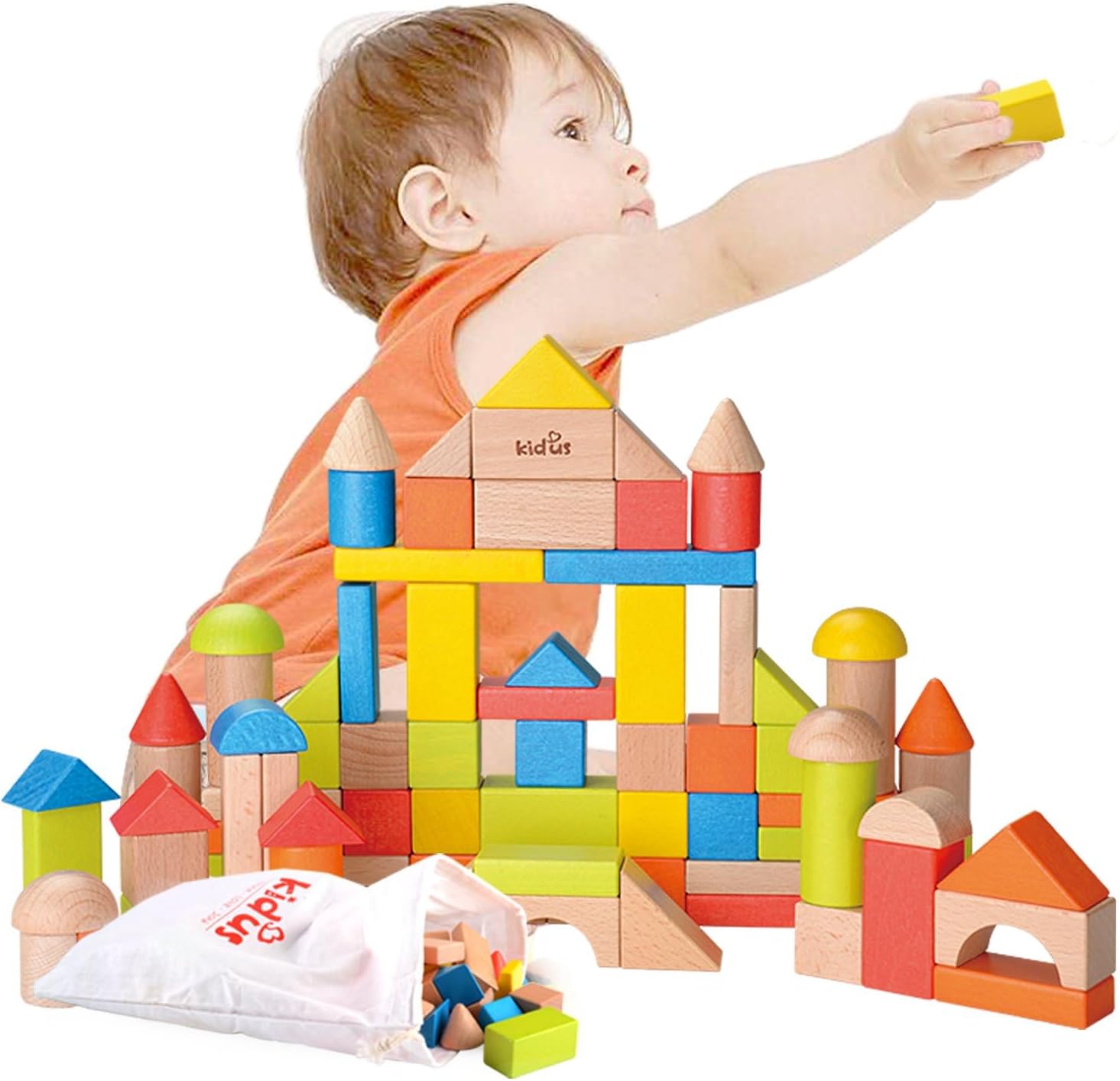 ZONXIE 80pcs Wooden Stacking Blocks for Toddlers 1