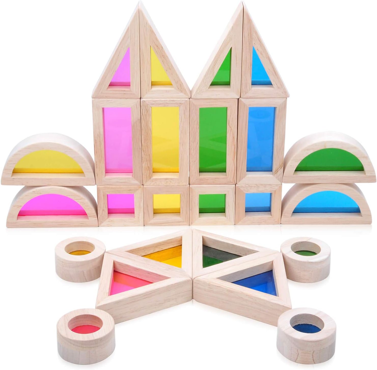 GRAY ORANGE 24 Piece Rainbow Wooden Blocks Set