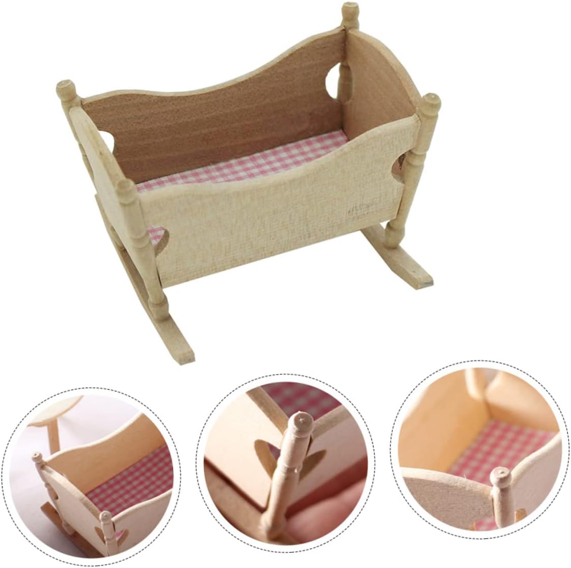 Mini Wooden Cradle Model for Dollhouse Decor