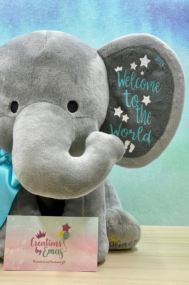 Personalized Stuffed Elephant Plush - 9 Inches Baby Keepsake
