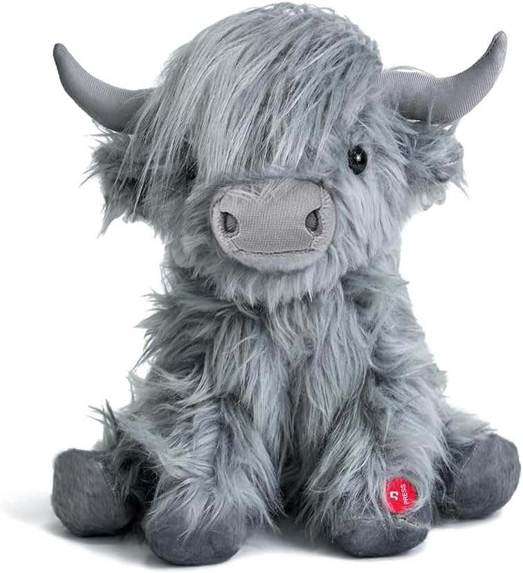 Tonpect Highland Cow Stuffed Animal with Mooing Sound 10 Inch Cuddly Farm Toy