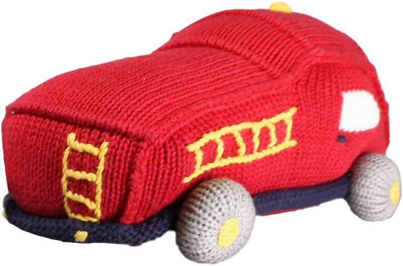 ZUBELS Baby Fire Truck Plush Doll Toy 6-Inch Hand-Knit
