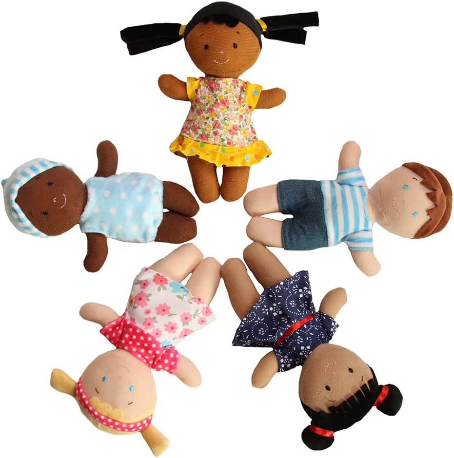 Snuggle Stuffs Basket of Buddies Plush Diversity Dolls Set of 5-8