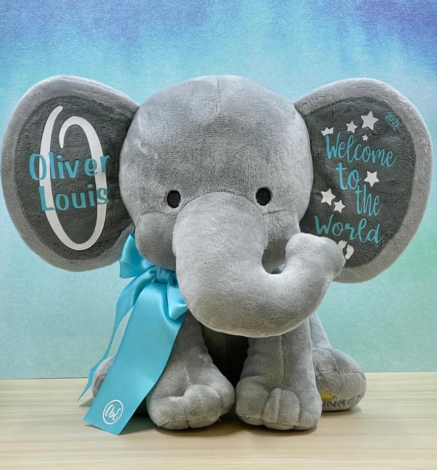Personalized Stuffed Elephant Plush - 9 Inches Baby Keepsake