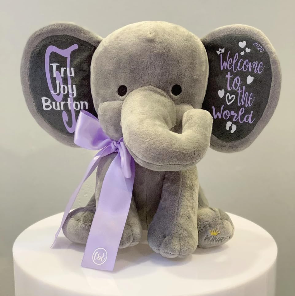 Personalized Stuffed Elephant Plush - 9 Inches Baby Keepsake