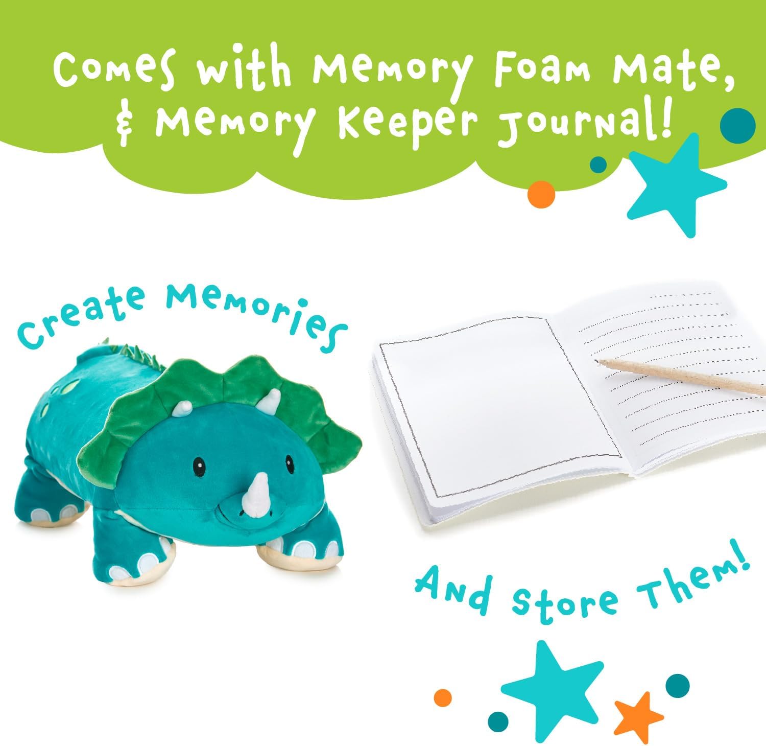 Cuddly Memory Foam Pillow Plush with Belly Pocket - Rory The Triceratops