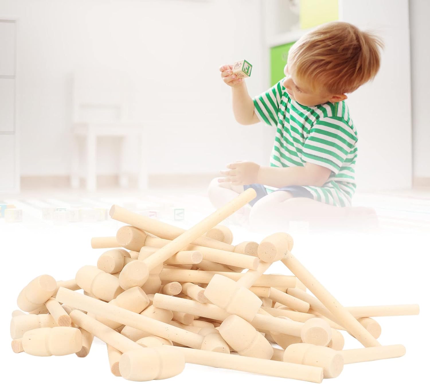 50 Pcs Mini Wooden Hammers for Kids and DIY