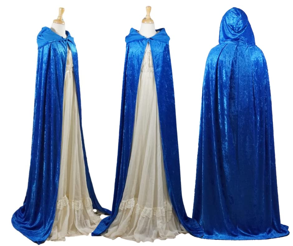 Blue Crushed Velvet Hooded Cape for All Ages