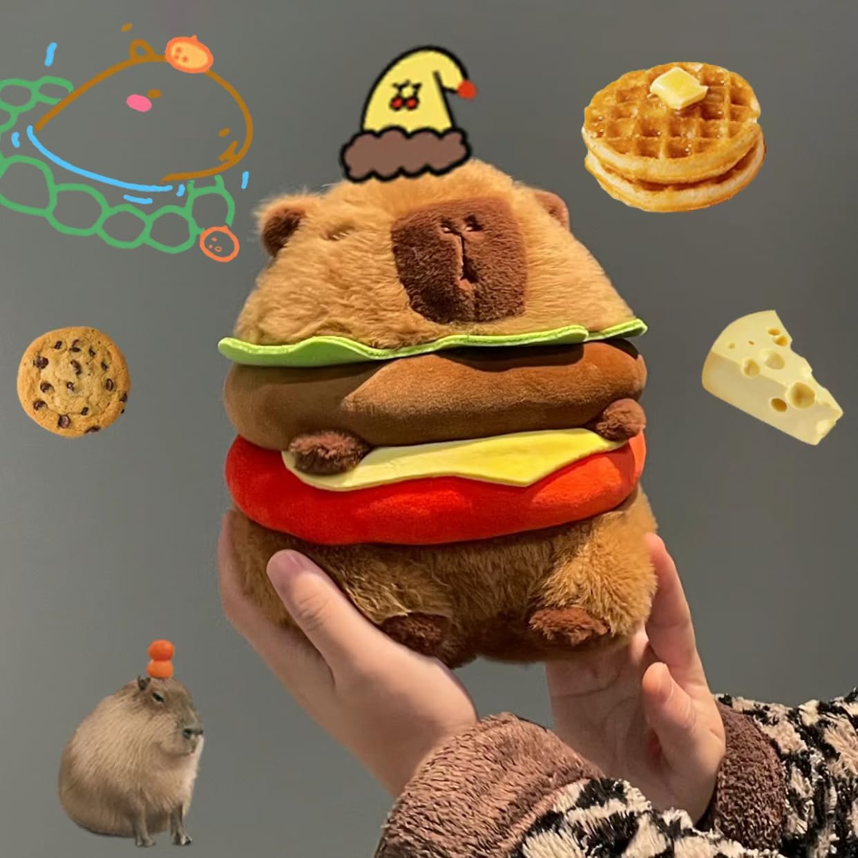 Hamburger Loving Capybara Plush Toy - 95 Inch