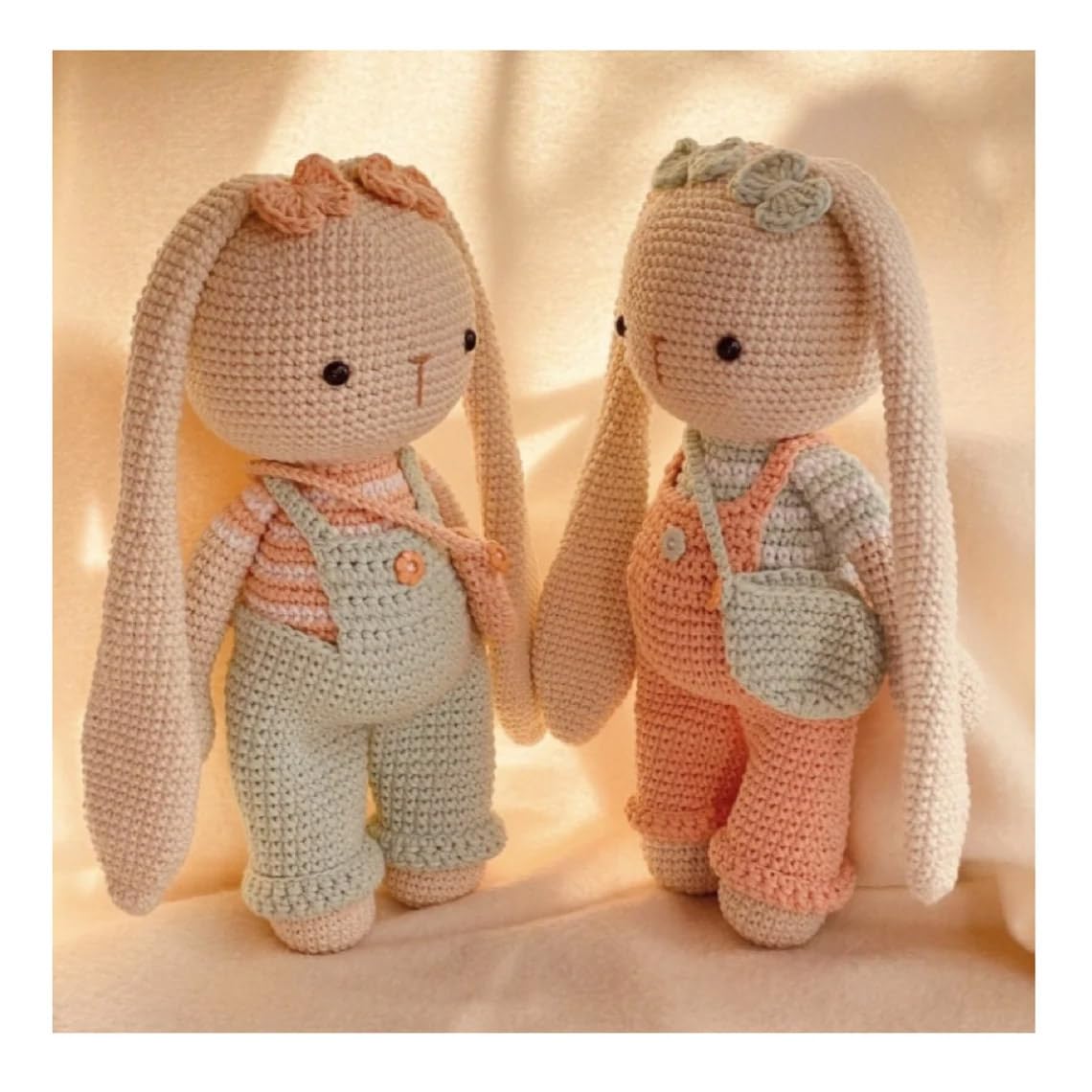 Handmade Knitted Amigurumi Bunny Toy with Blue Pants