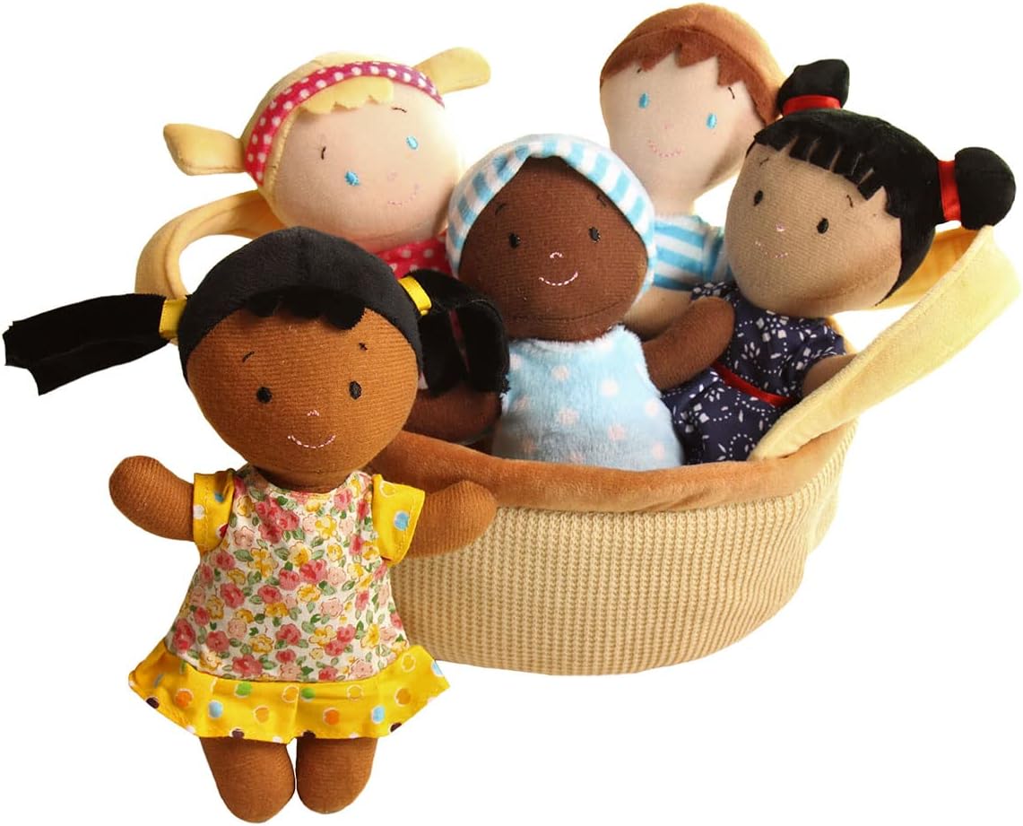 Snuggle Stuffs Basket of Buddies Plush Diversity Dolls Set of 5-8