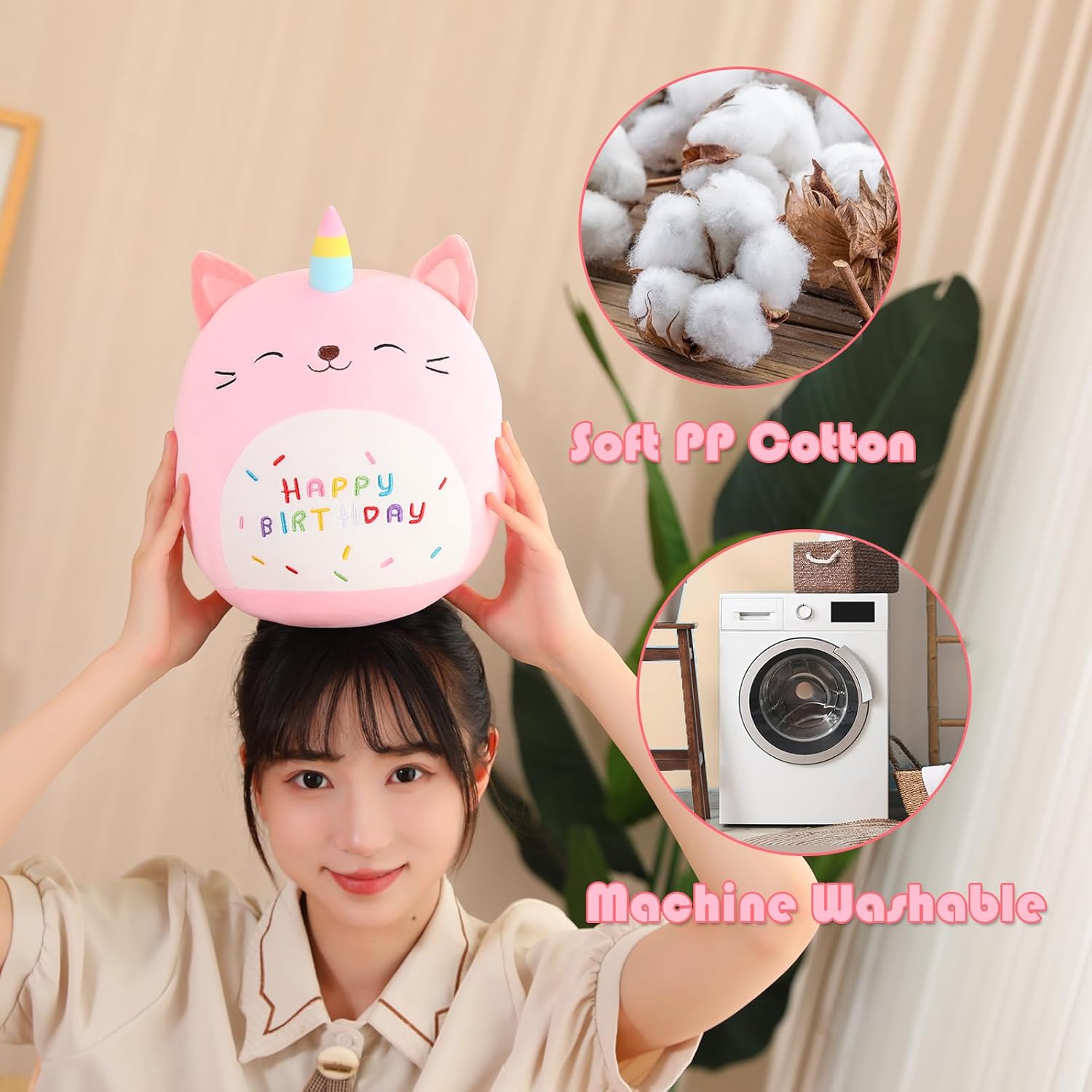 SQEQE 10 Inch Pink Unicorn Cat Plush Toy