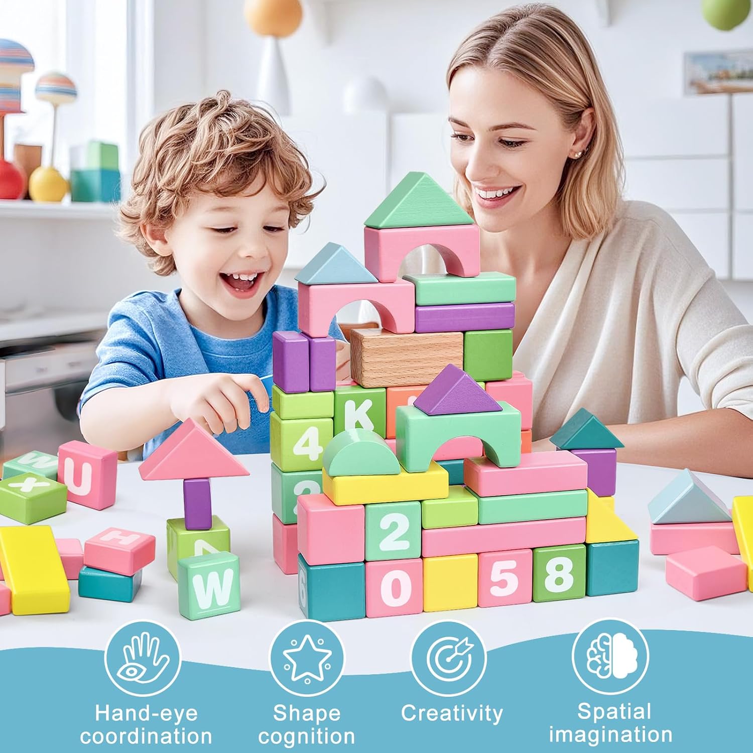 Lewo Wooden Stacking Blocks for Toddlers 1-3 Years