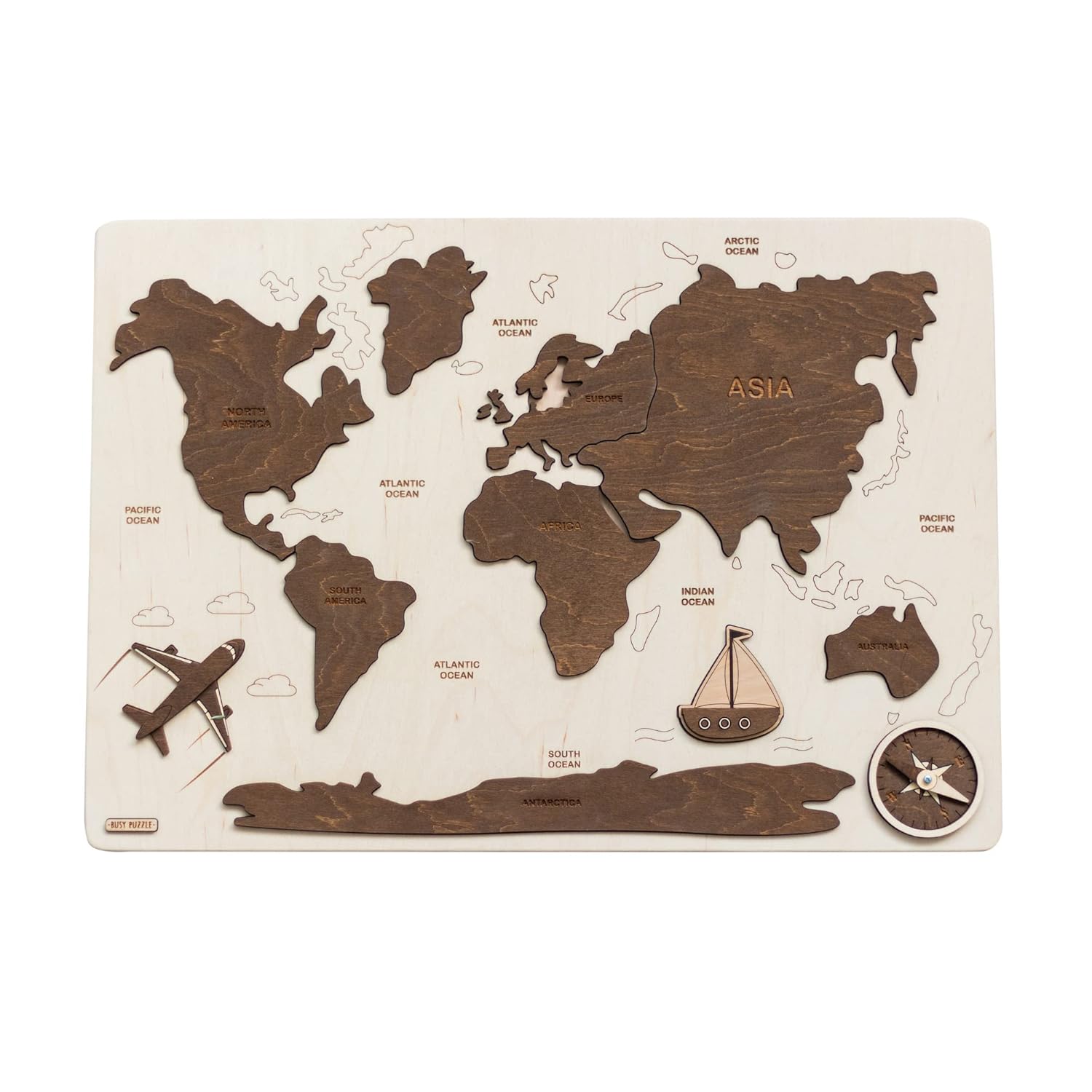 Wooden World Map Puzzle Montessori Toy
