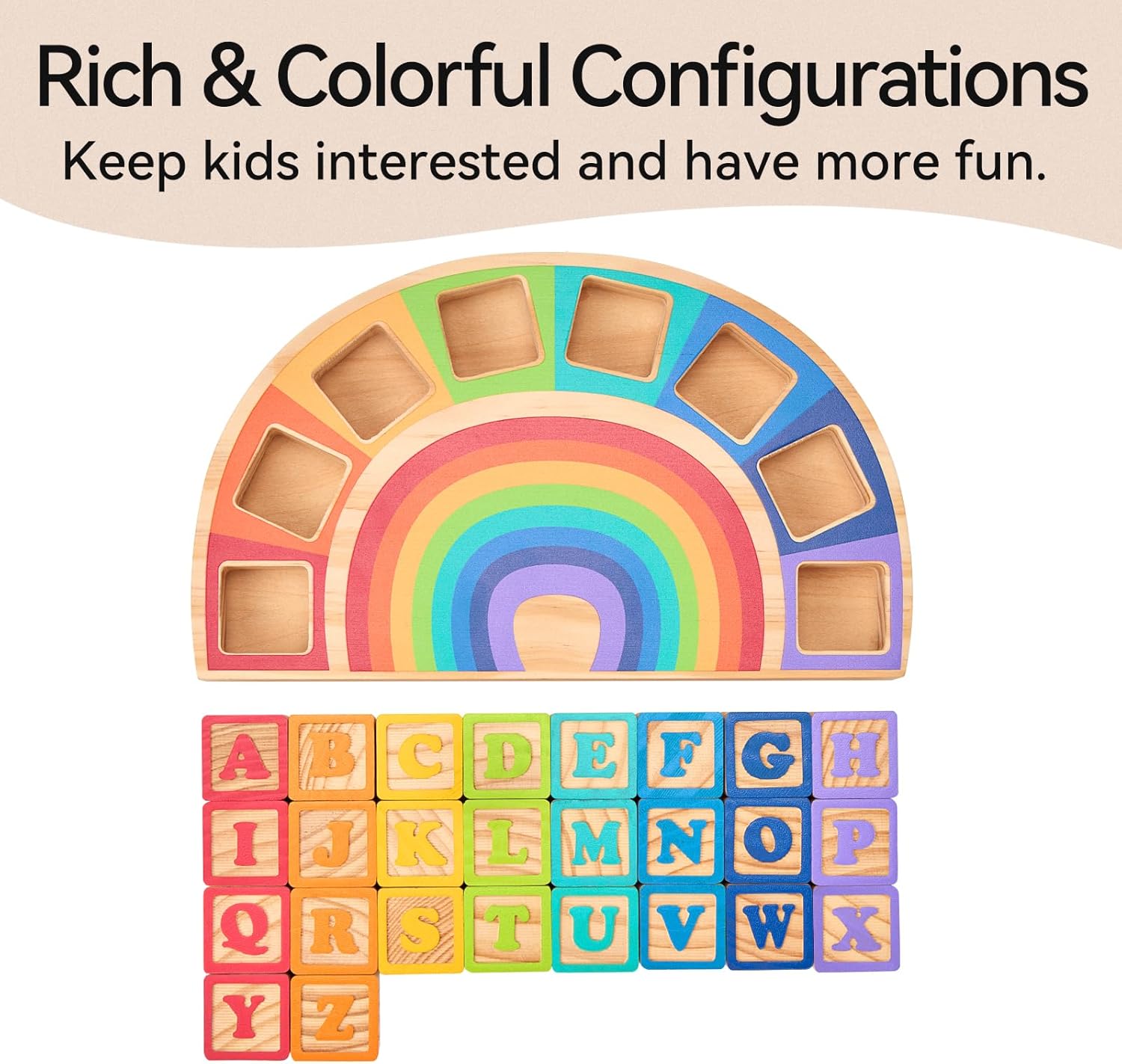 GIRAVO Rainbow ABC Wooden Stacking Blocks 26 Pcs