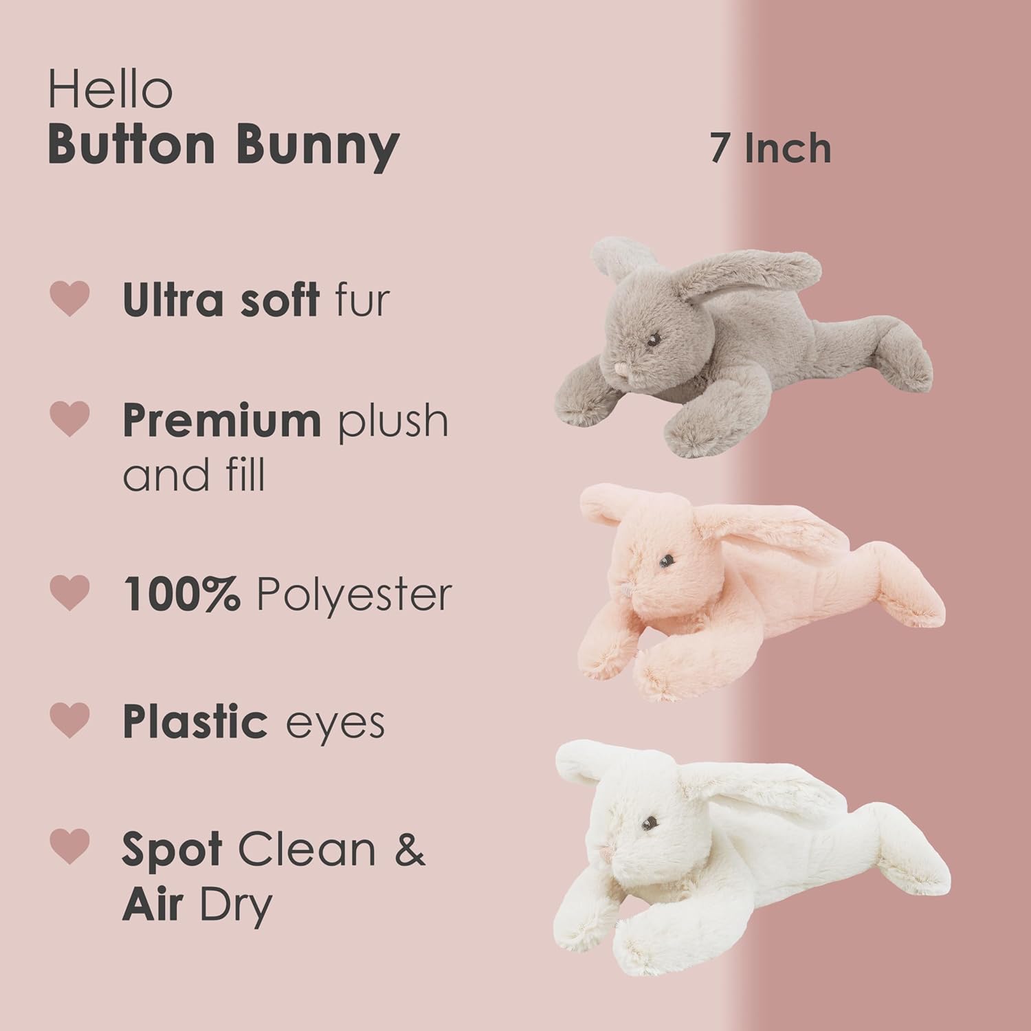 MON AMI Button Bunny Plush 3 Pcs 7 Inch Each