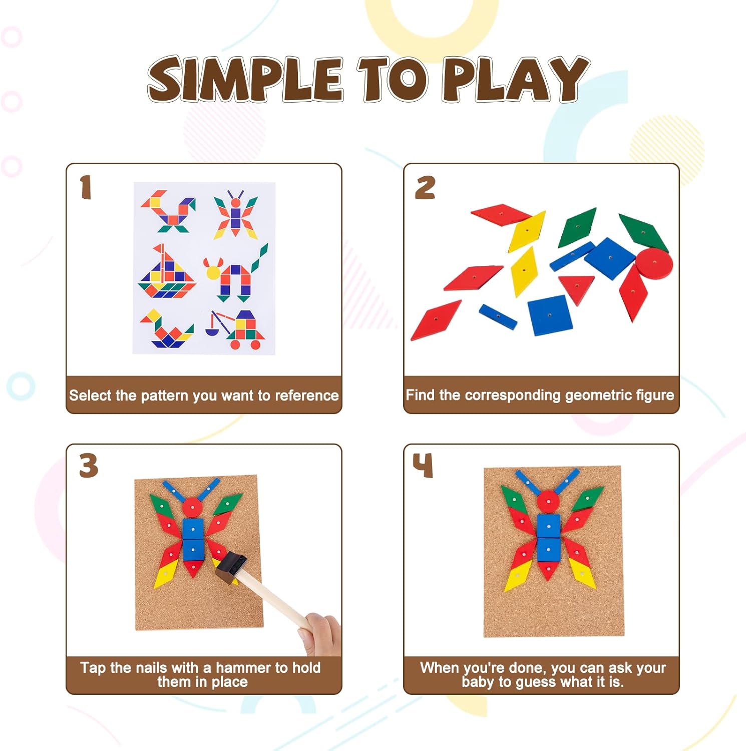 Adena Montessori Wooden Hammer and Nail Pegboard Puzzle