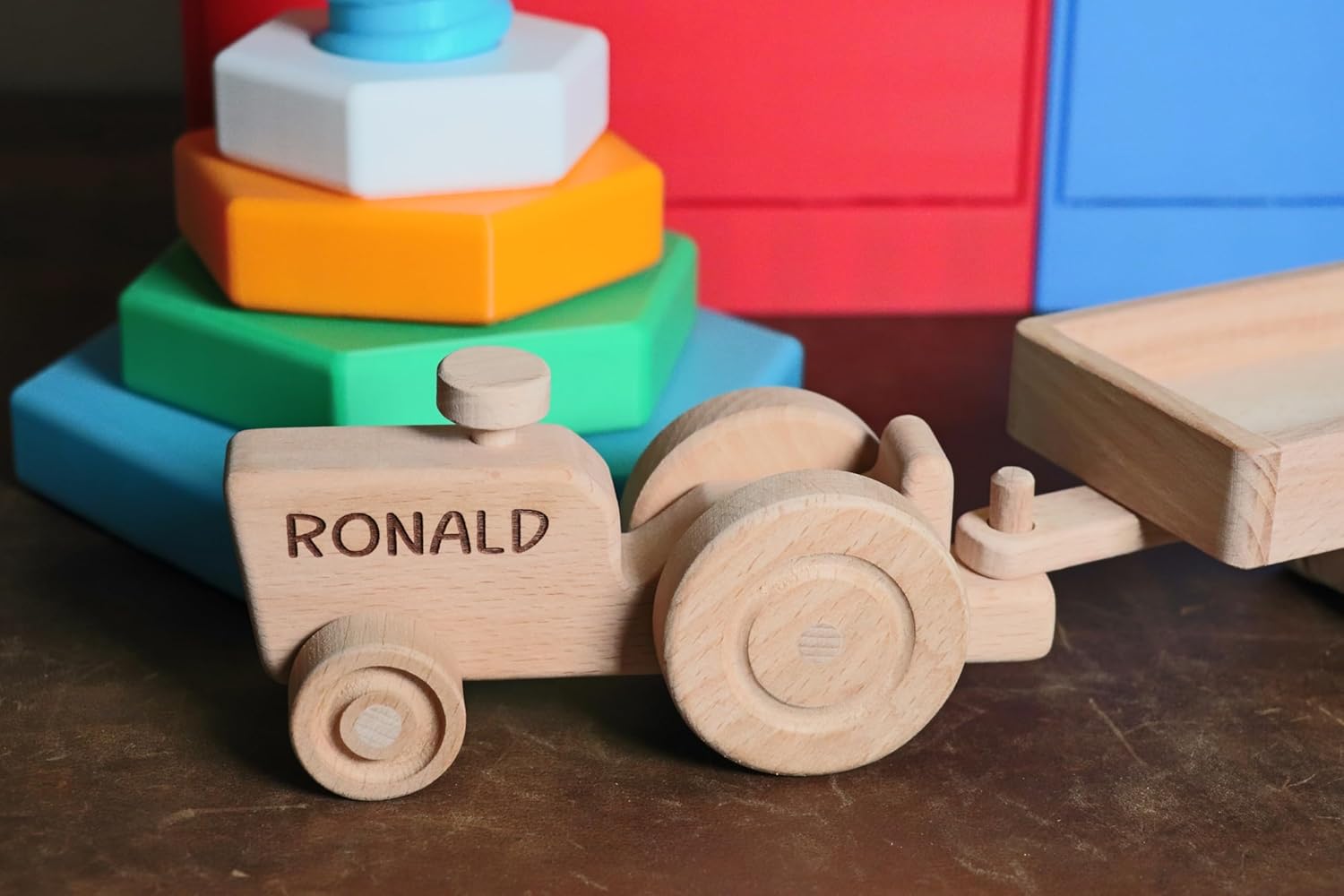 Personalized Wooden Tractor Push Toy for Baby Shower or Christmas