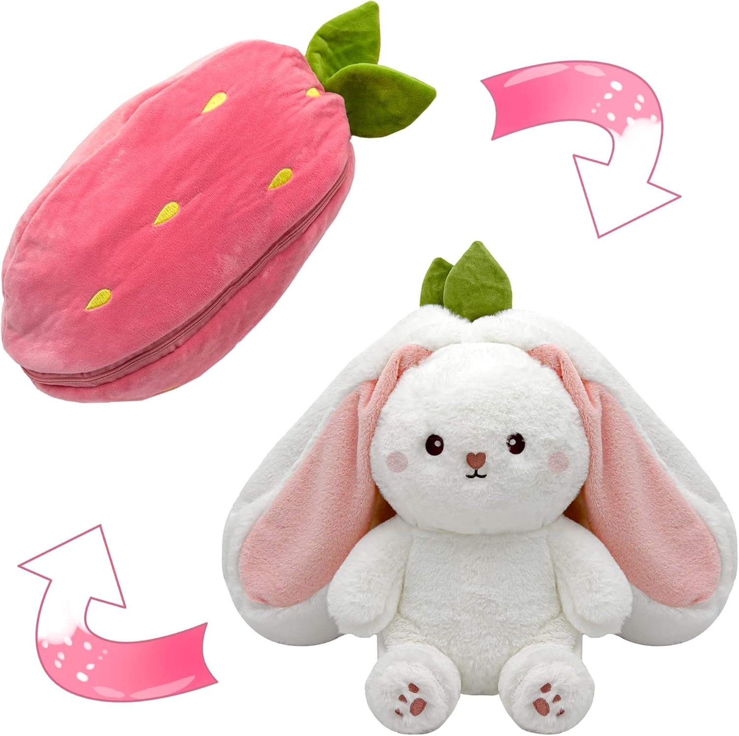 YOUBLEK Reversible Cuddle Bunny Plush Pillow Strawberry 709 Inches