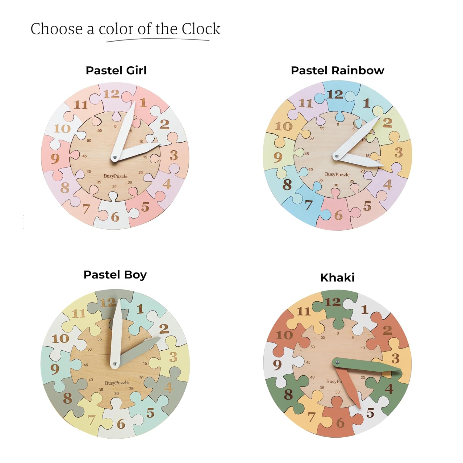 Wooden Montessori Clock Puzzle with Rainbow Colors