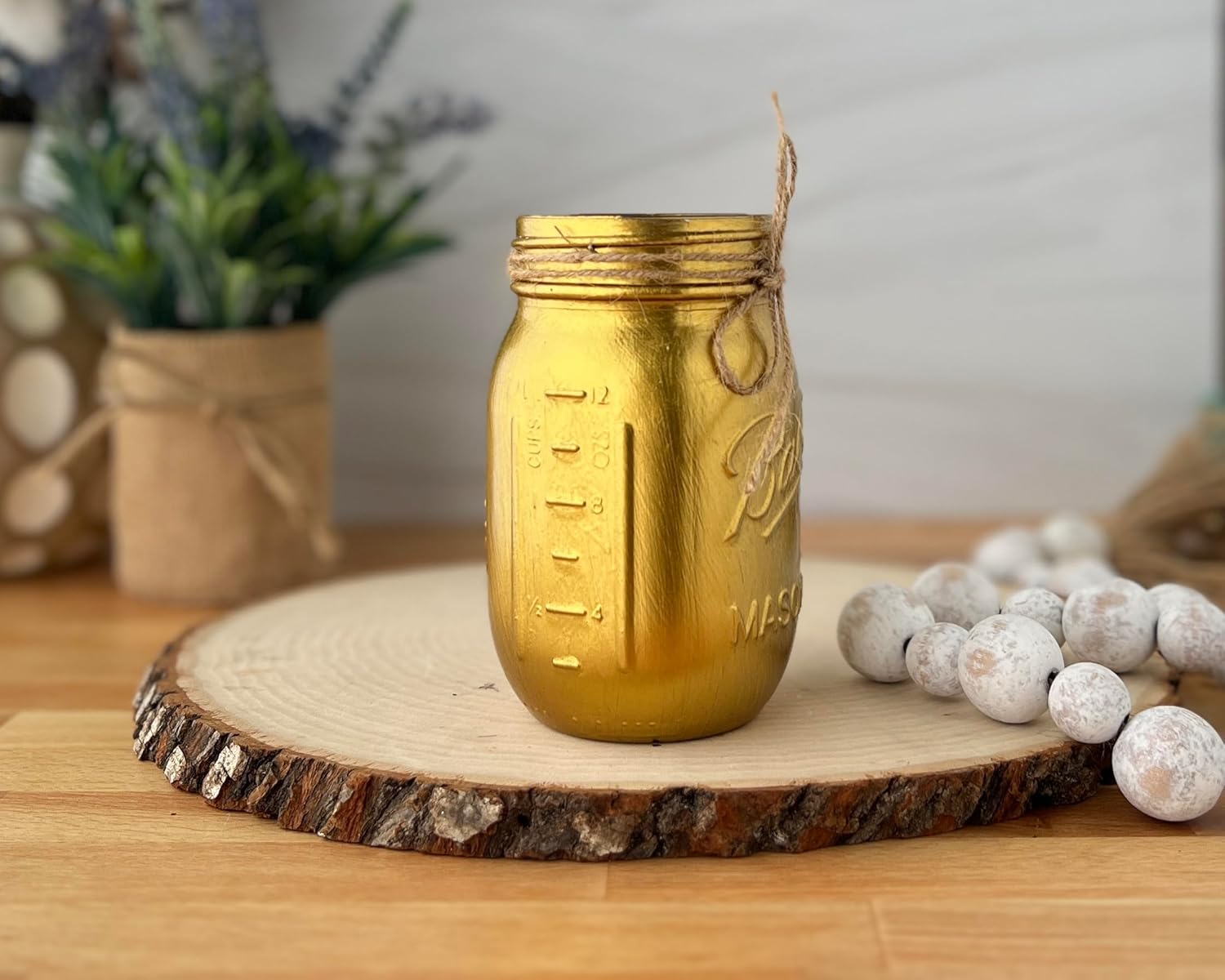Gold Painted Mason Jar Centerpiece Decor