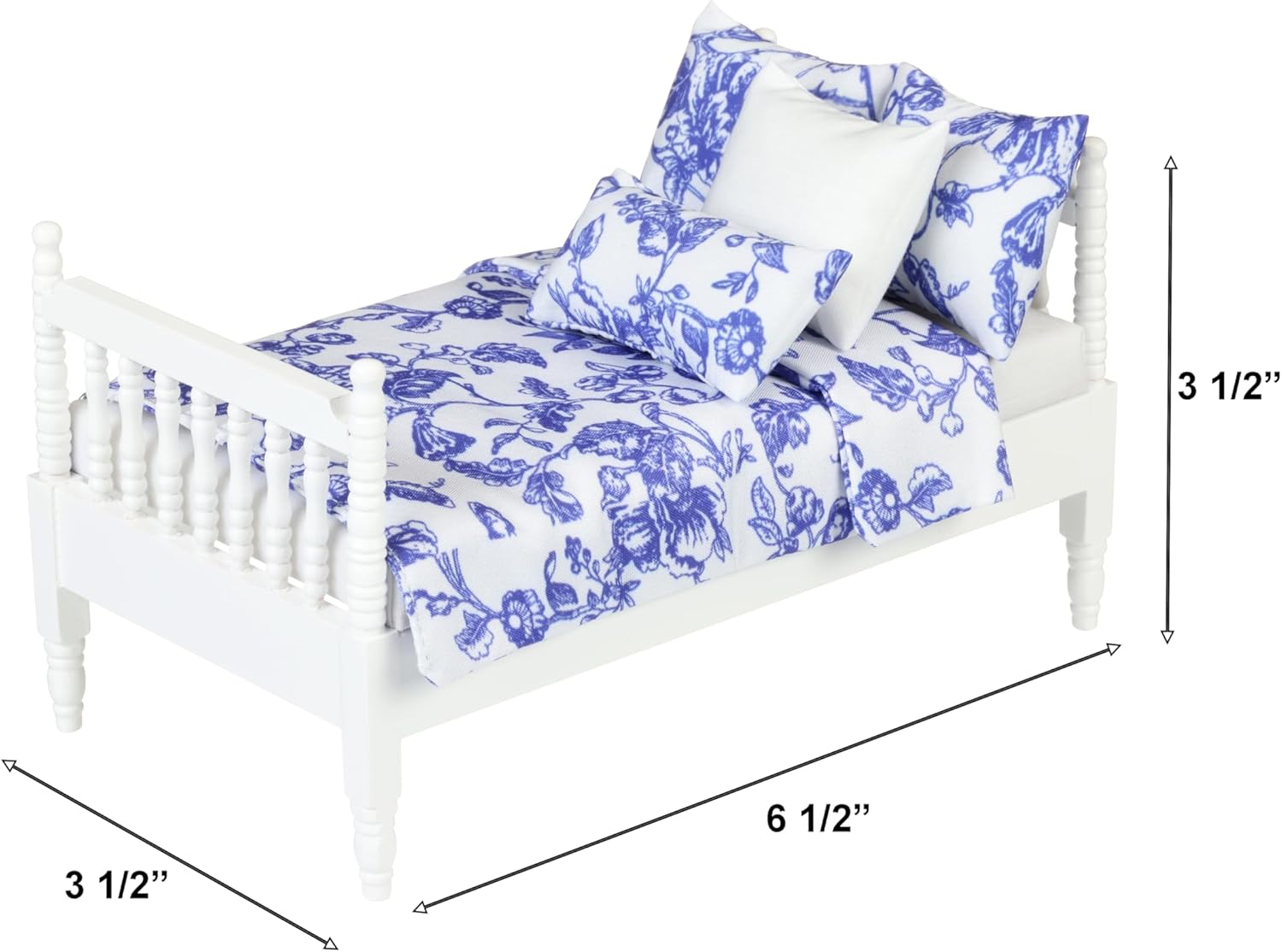 Inusitus Mini Bed Set for 6 Inch Dolls Blue Linen Wooden Frame
