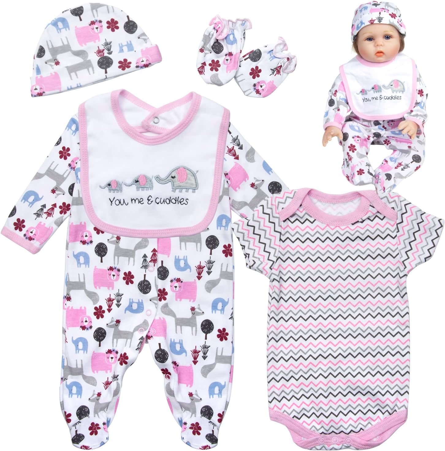 Babyfere Reborn Baby Girl Doll 5-Piece Outfits Set