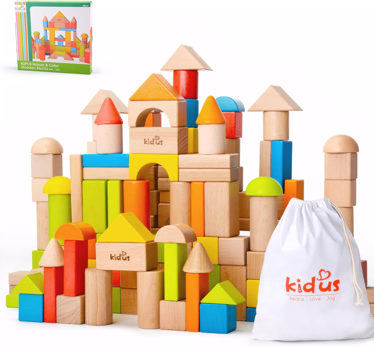 ZONXIE 80pcs Wooden Stacking Blocks for Toddlers 1