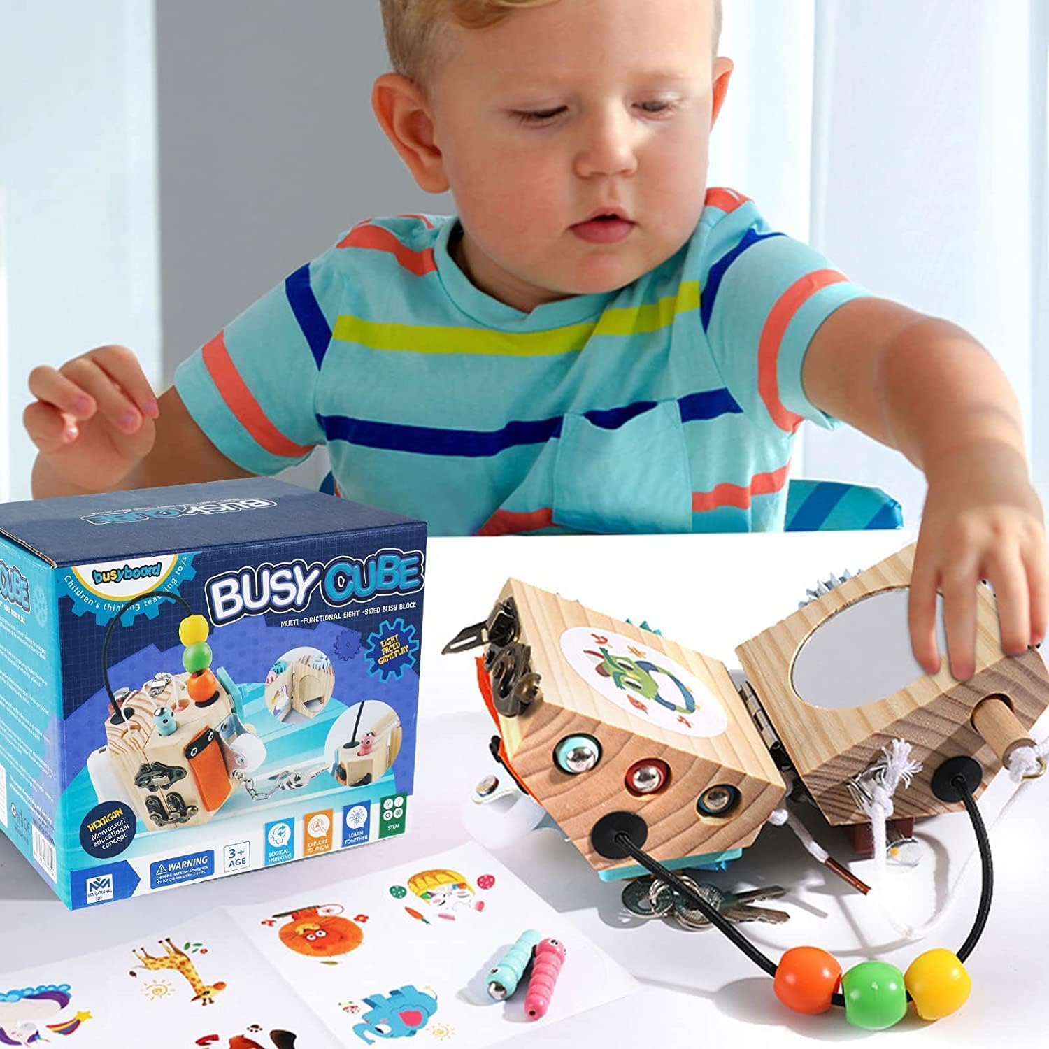 PORLPOEK Busy Cube for Kids 14 in 1 Travel Toy