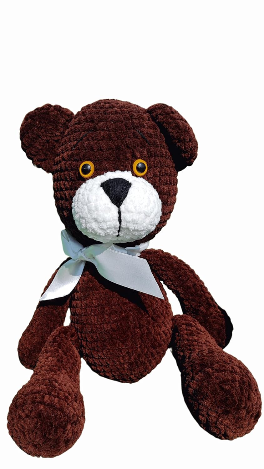 Dark Brown Crochet Teddy Bear with White Bow