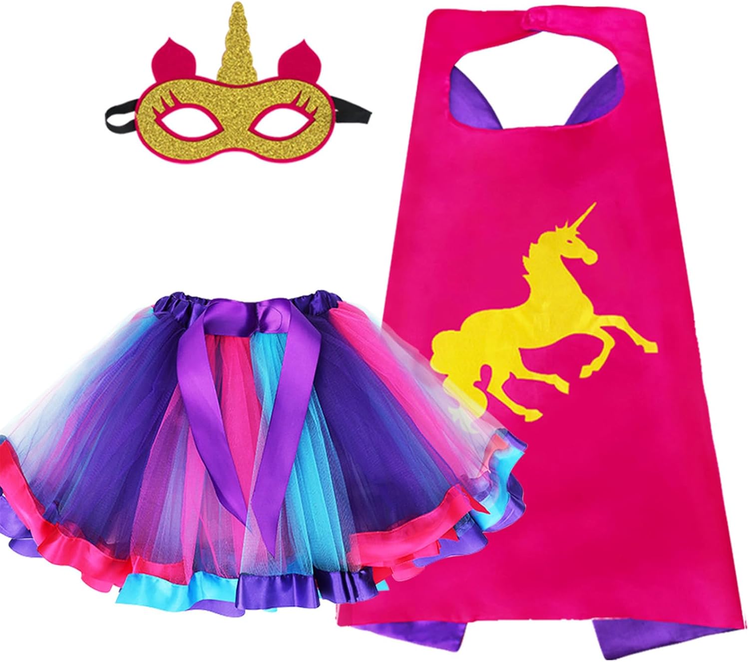 DQZ Superhero Cape with Rainbow TuTu for Girls 3-8