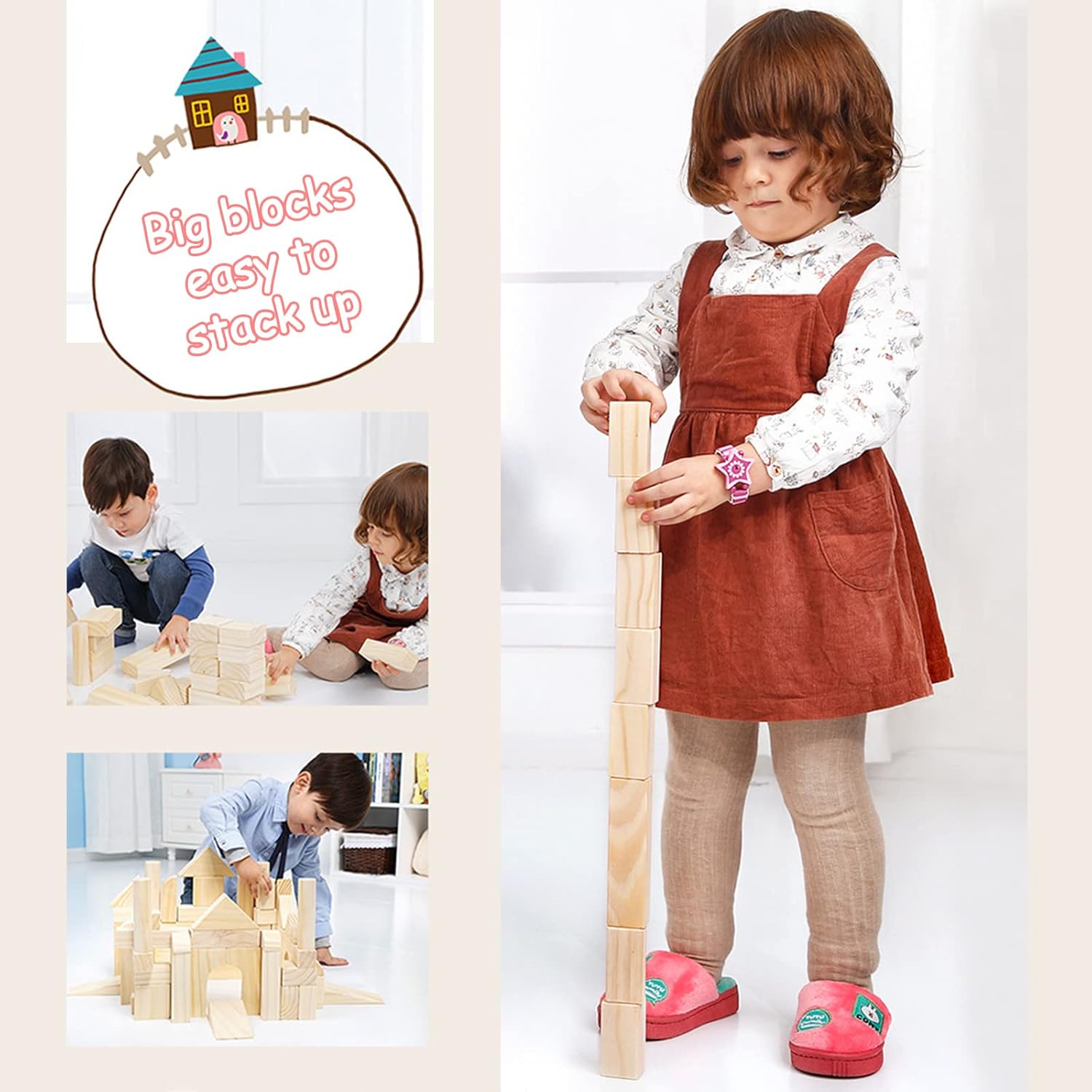 Onshine Large Wooden Blocks for Toddlers 1-3 64 Pieces
