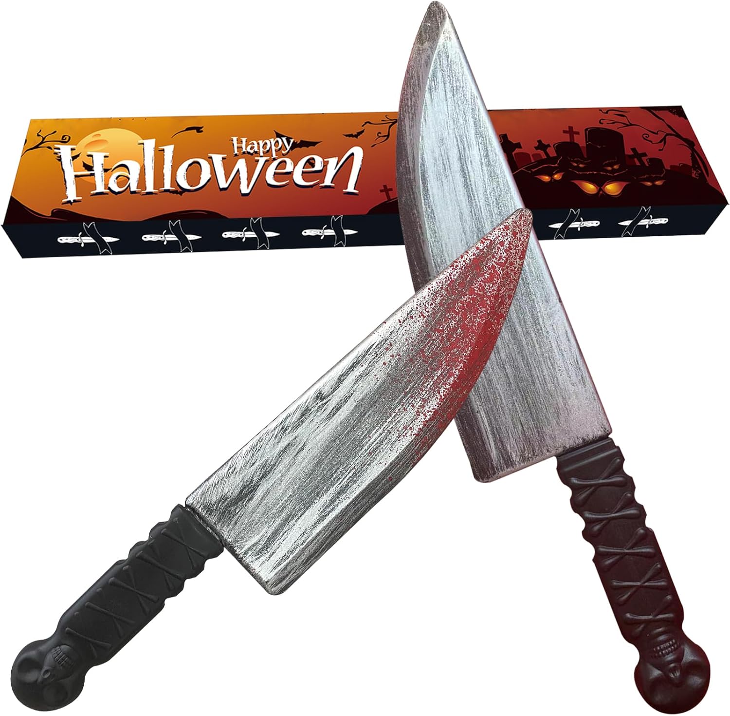 2Pcs Halloween Fake Knife Prop with Fake Blood