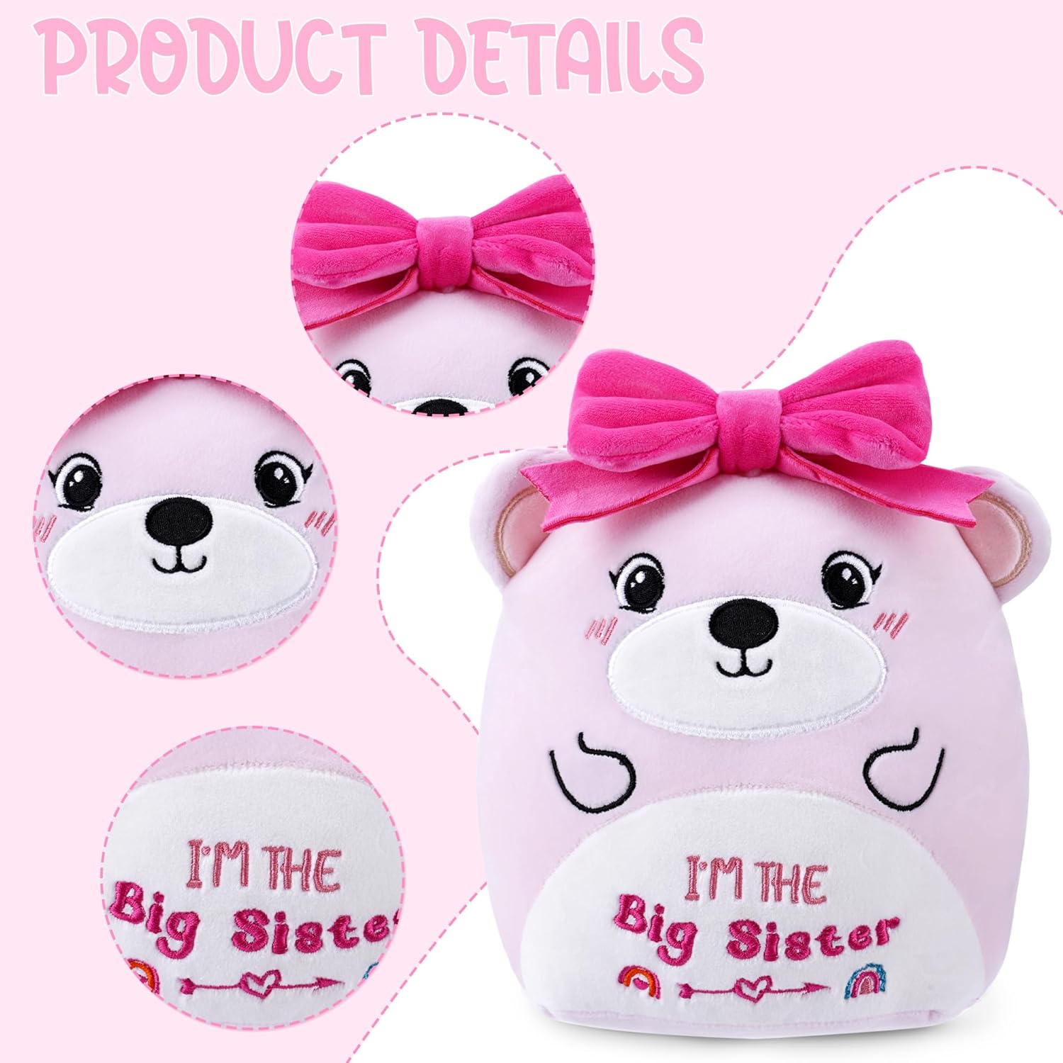 Big Sister Plush Bear with Pink Bow 8-Inch Stuffed Animal