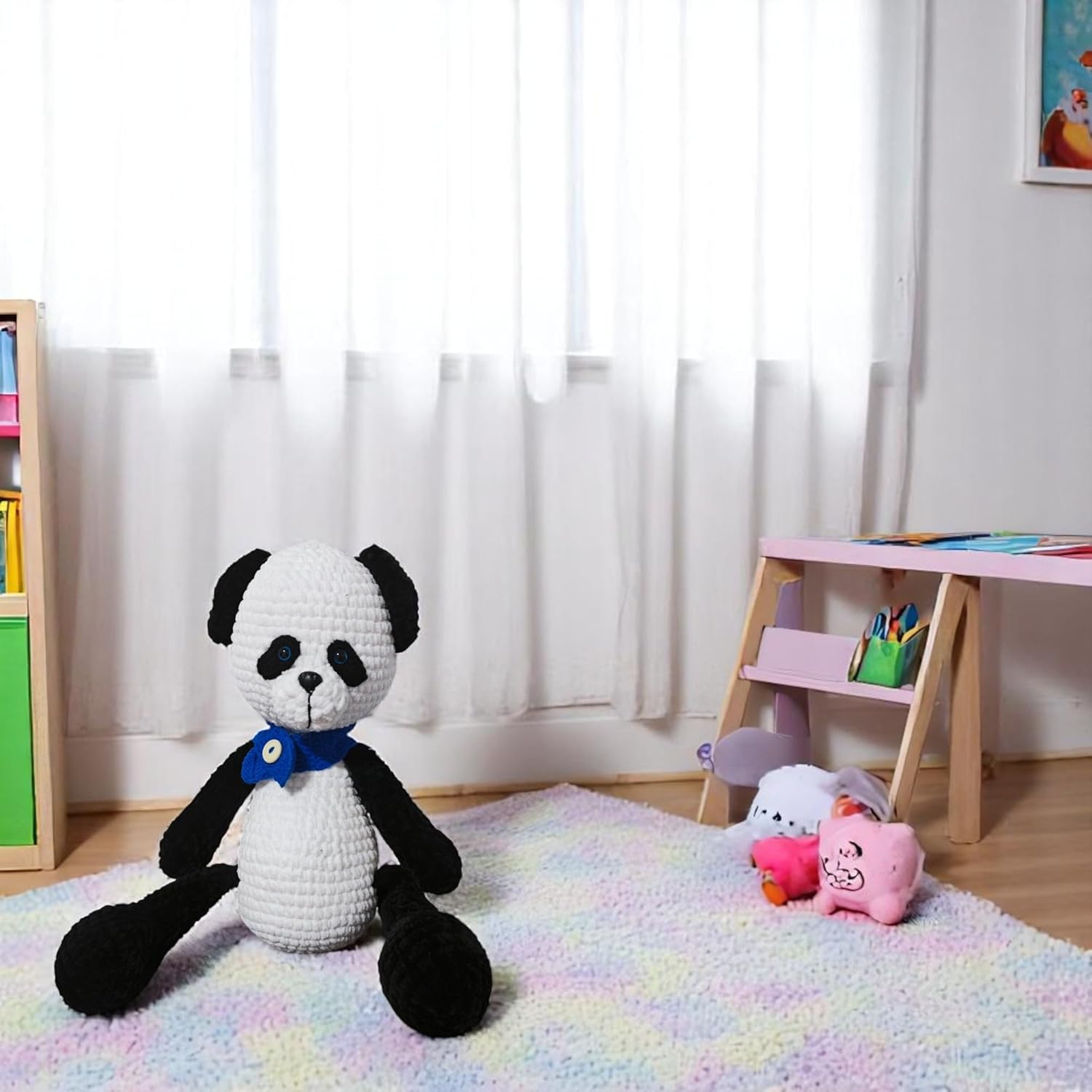Handmade Crochet Panda Bear with Blue Scarf