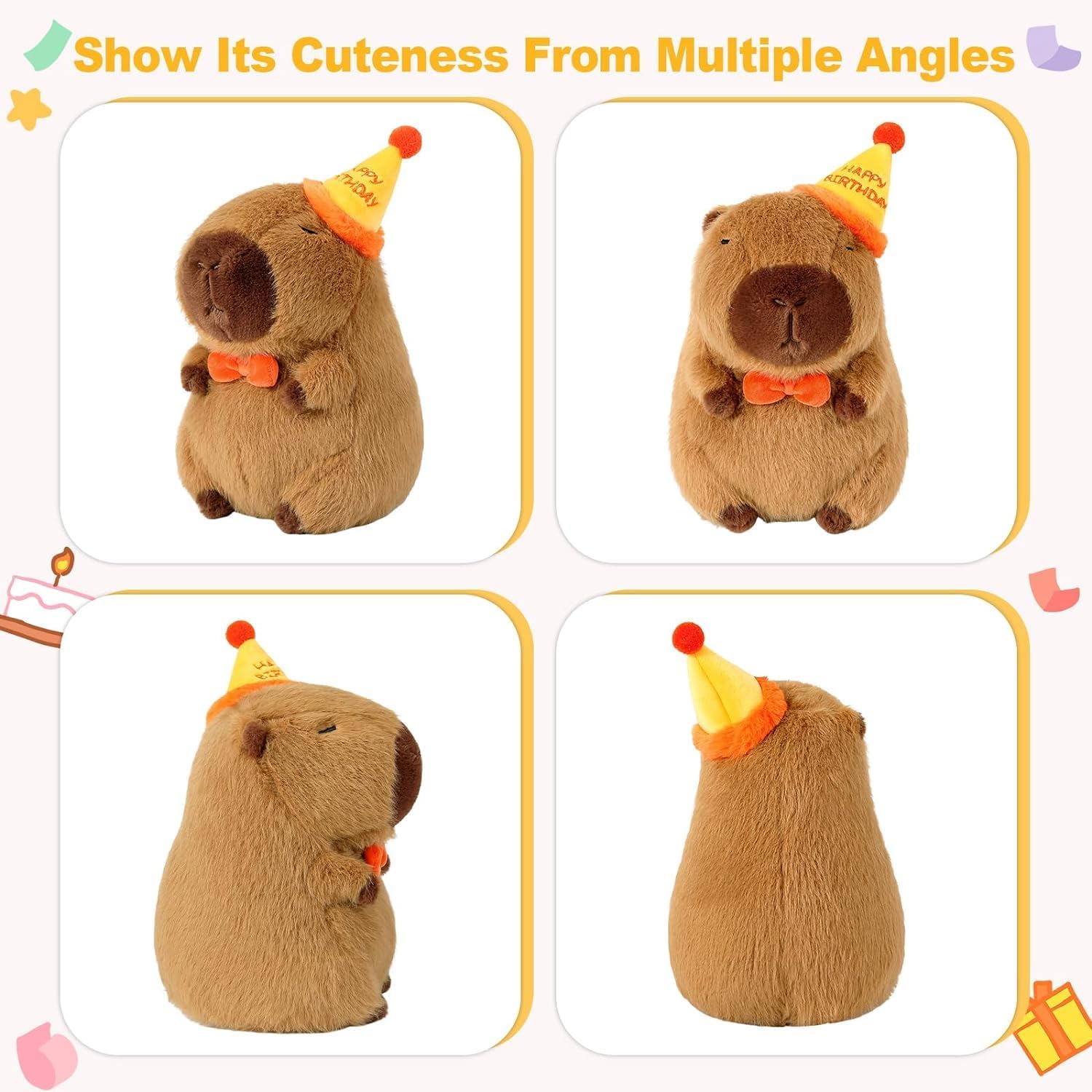 Capybara Plush Stuffed Animal with Turtle Backpack 10 Inch Happy