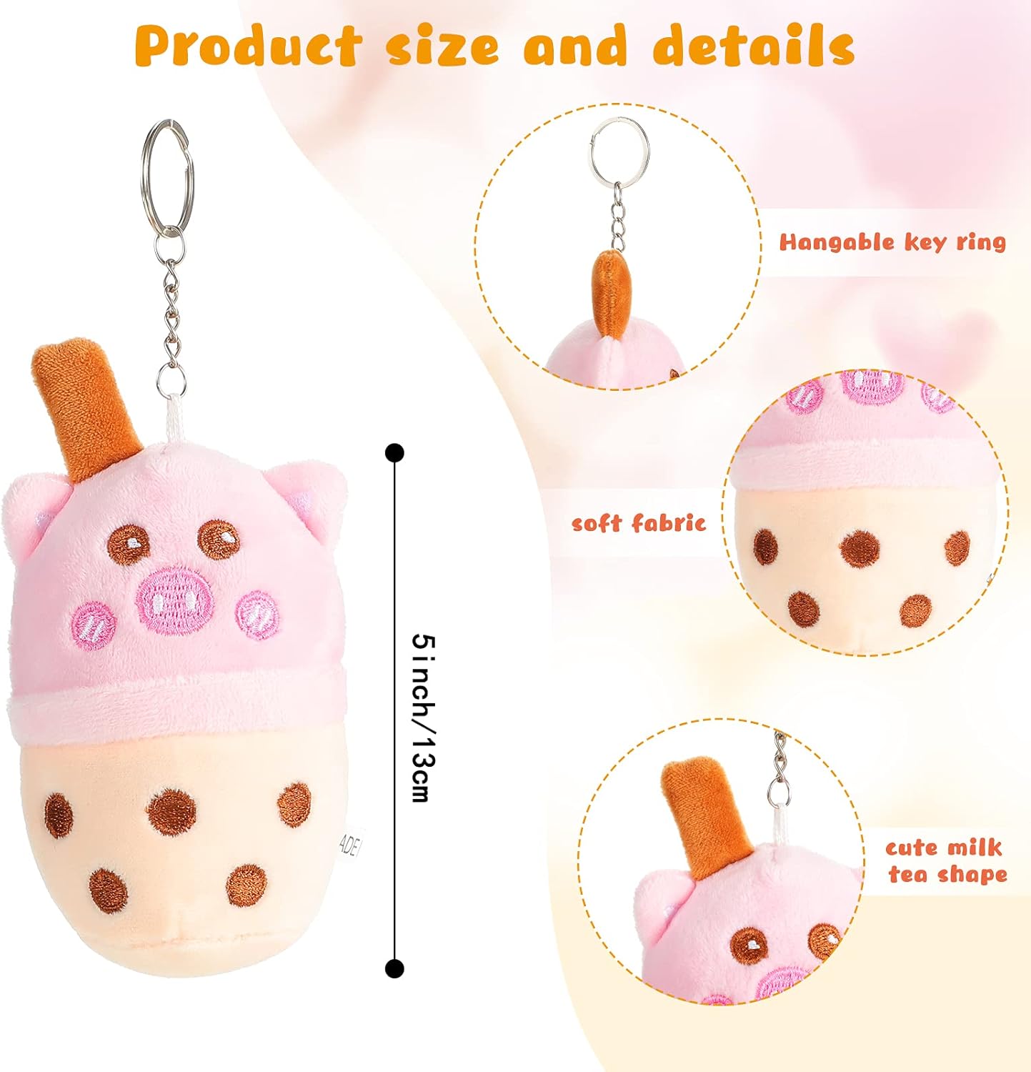 Skylety 8 Pieces 5 Inch Milk Tea Plush Toys Keychain