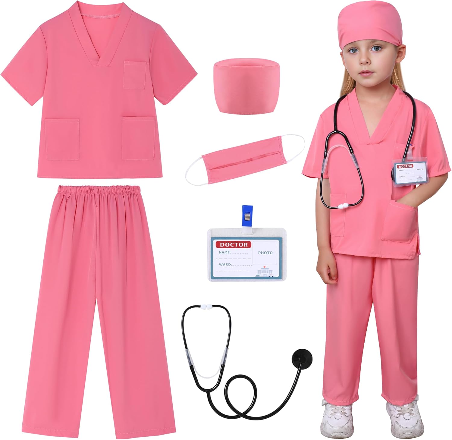 WooHand 6Pcs Doctor Costume Kids 3-9 Years Halloween Set